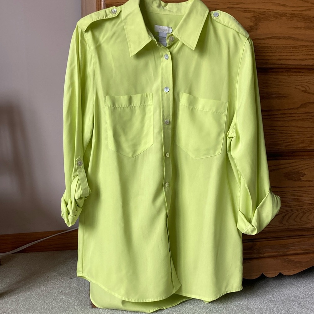Chico's Vibrant Lime Button-Up Blouse
